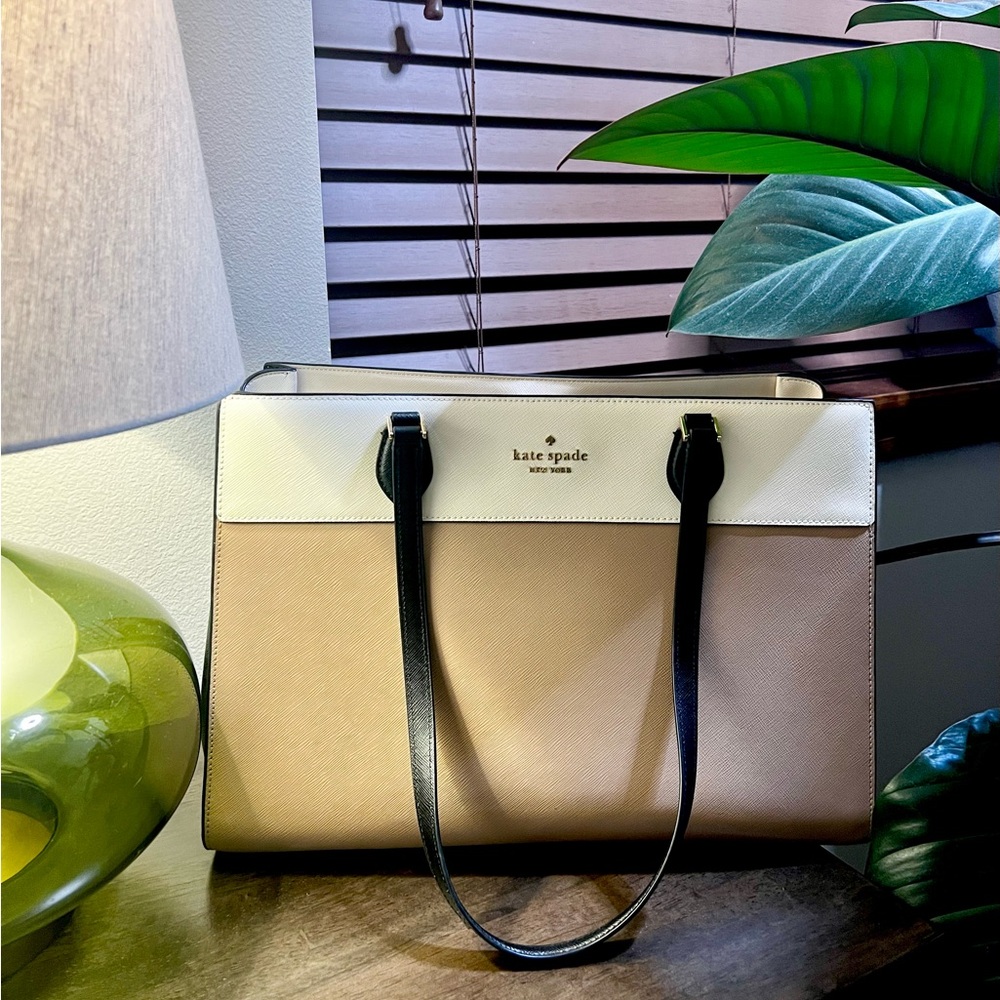 * SOLD * Kate Spade Madison Commuter Tote - Beige and Black